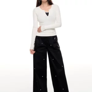 Korean Style Baggy Wide Leg Pants for Women - Streetwear Kpop Black Trousers with High