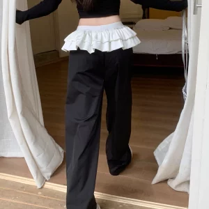 Korean Style Black Wide Leg Sweatpants for Women