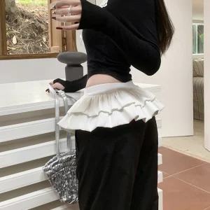 Korean Style Black Wide Leg Sweatpants for Women