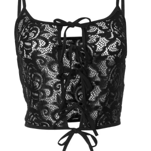 Lace Hollow Out Black Camisole Women's Spaghetti Strap Crop Top