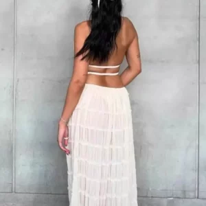 Lace Pleated Two-Piece Skirt Set for Women - Summer Beach Holiday Outfit