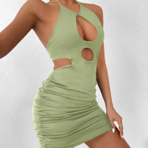 Lace-Up Bodycon Mini Dress - Sexy Backless Wrap