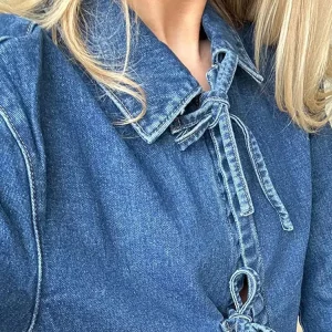 Lace Up Denim Jacket: Casual Loose Fit, Long Sleeve, Spring 2024 Fashion Coat