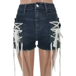 Lace-Up Stretch Denim Shorts | Women's Low Waist Jeans | 2024 Summer Streetwear