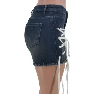 Lace-Up Stretch Denim Shorts | Women's Low Waist Jeans | 2024 Summer Streetwear