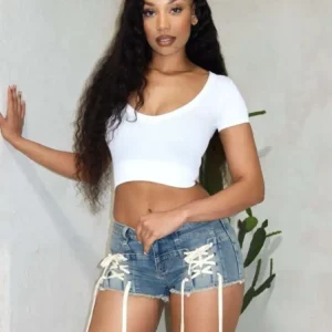 Lace-Up Stretch Denim Shorts | Women's Low Waist Jeans | 2024 Summer Streetwear