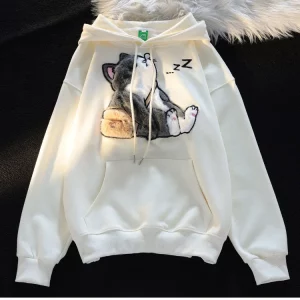 Lazy Cute Animal Plush Embroidered Hoodie for Women