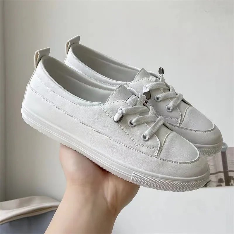 Leather Women's Flat Sneakers | Autumn Vulcanized Shoes | Comfortable Nurse Shoes