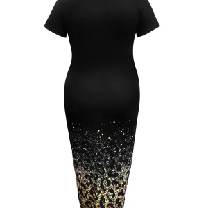 Leopard Heart Print Bodycon Maxi Dress for Plus Size Women