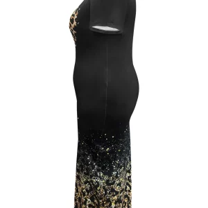 Leopard Heart Print Bodycon Maxi Dress for Plus Size Women