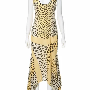 Leopard Print Backless Bodycon Maxi Dress - Sexy Night Club Fashion