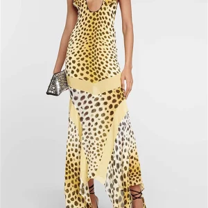 Leopard Print Backless Bodycon Maxi Dress - Sexy Night Club Fashion