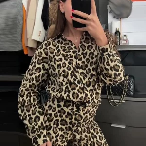 Leopard Print Casual Shirt Women Long Sleeve Blouse