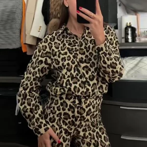 Leopard Print Casual Shirt Women Long Sleeve Blouse