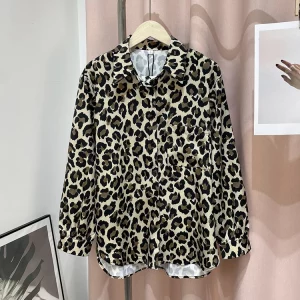 Leopard Print Casual Shirt Women Long Sleeve Blouse