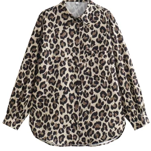 Leopard Print Casual Shirt Women Long Sleeve Blouse