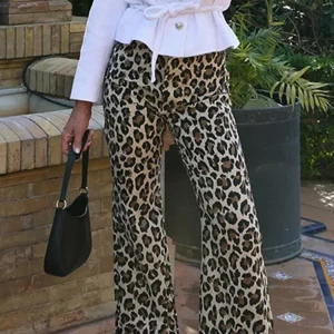 Leopard Print High Waist Flared Trousers for Women