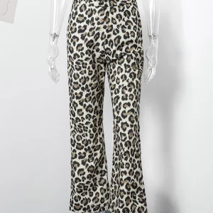 Leopard Print High Waist Flared Trousers for Women