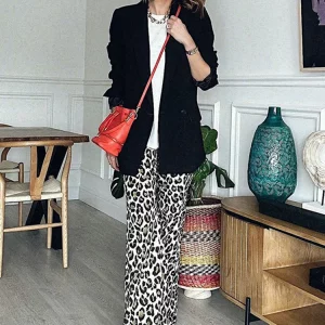 Leopard Print High Waist Flared Trousers for Women