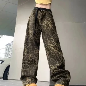 Leopard Print High-waist Jeans for Women - American Harajuku Style, Personalized Streetwear, Y2