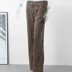 Leopard Print High Waist Straight Leg Denim Pants - Retro Style 2024 Fashion for Women