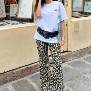 Leopard Print High Waist Wide Leg Flare Pants - Vintage Streetwear for Women