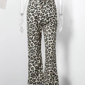 Leopard Print High Waist Wide Leg Flare Pants - Vintage Streetwear for Women