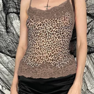 Leopard Print Mesh Camisole Top | Sexy Sleeveless Tank