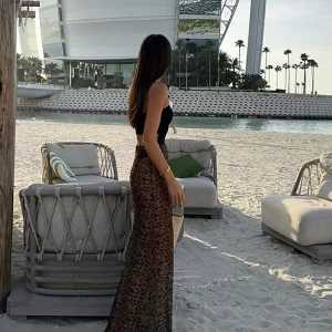 Leopard Print Mesh Maxi Skirt - Women's Sexy Split Long Skirt