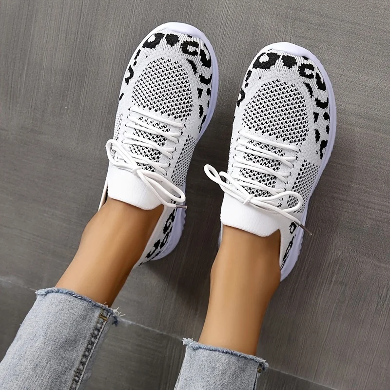 Leopard Print Mesh Sneakers for Women - Lightweight Non-Slip Flats, Comfortable Summer Running Shoes