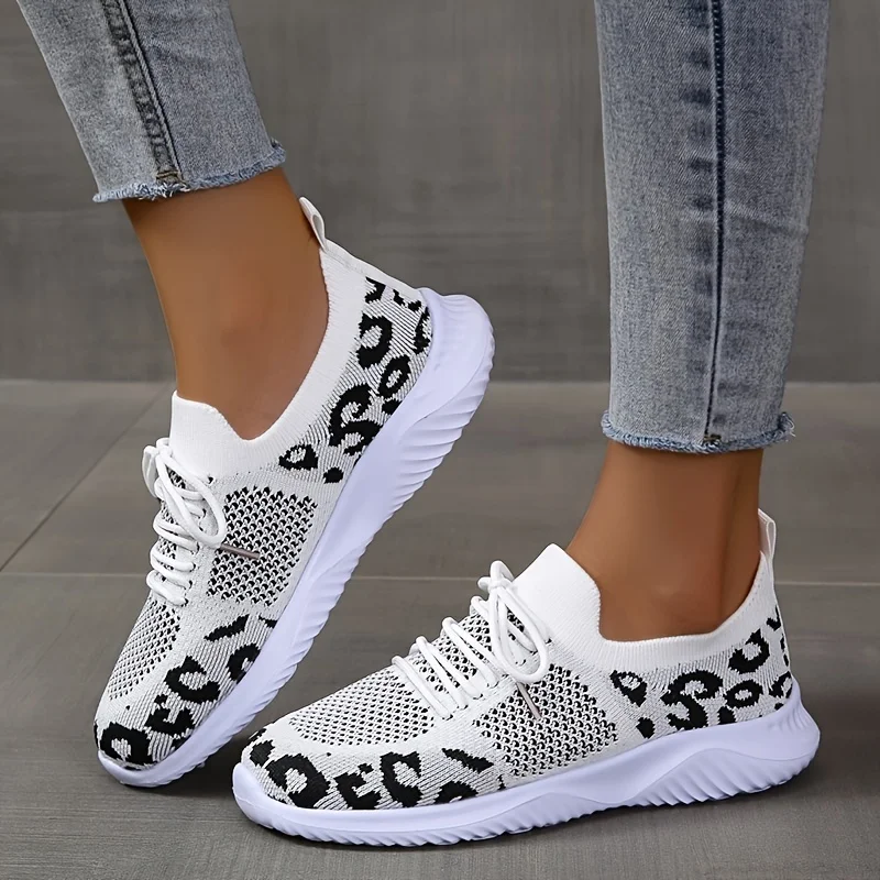 Leopard Print Mesh Sneakers for Women - Lightweight Non-Slip Flats, Comfortable Summer Running Shoes