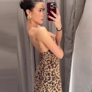 Leopard Print Sleeveless Dress - Stylish Backless Design, Hip-Hugging Fit, Long Length