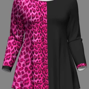 Leopard Print Two-piece Set: Crew Neck Top & Slim Pant - Women's Plus Size Outfit