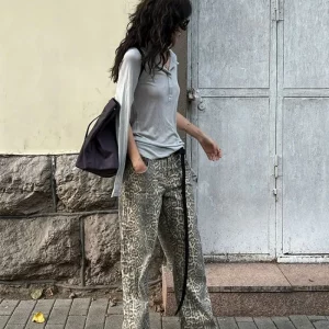 Leopard Print Unisex Retro Jeans | High-Waisted Wide Leg Pants