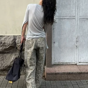 Leopard Print Unisex Retro Jeans | High-Waisted Wide Leg Pants