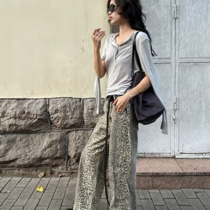 Leopard Print Unisex Retro Jeans | High-Waisted Wide Leg Pants