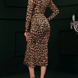 Leopard Print V-Neck Knee-Length Dress for Women