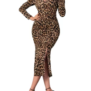 Leopard Print V-Neck Knee-Length Dress for Women