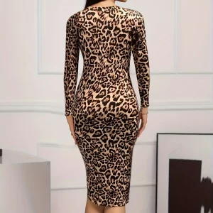 Leopard Print V-Neck Knee-Length Dress for Women