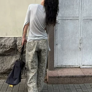 Leopard Print Wide Leg Jeans for Women | Retro Street Style Hottie Baggy Pants