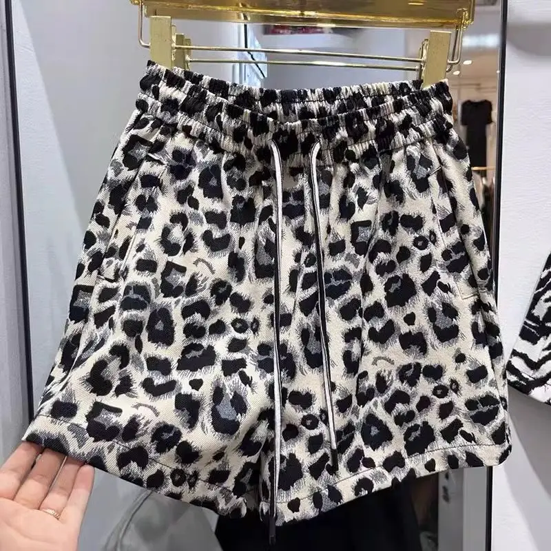 Leopard Print Wide Leg Shorts - Women's Summer Fashion