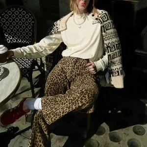 Leopard Print Women's High Waist Wide Leg Pants - 2024 Spring Fashion