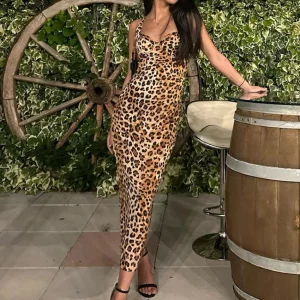 Leopard Print Women's Summer Midi Dress | Elegant Sleeveless Party Dress