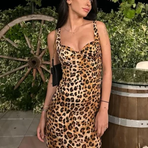 Leopard Print Women's Summer Midi Dress | Elegant Sleeveless Party Dress