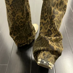 Leopard Print Y2K Baggy Jeans for Men & Women