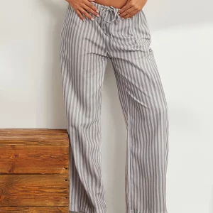 Loose Fit Drawstring Striped Pants for Women | Spring/Summer Office Casual Trousers