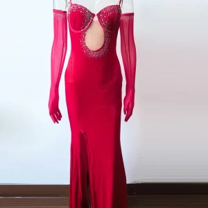 Luxury Sparkle Heartbeat Velvet Diamonds Maxi Dress Gown