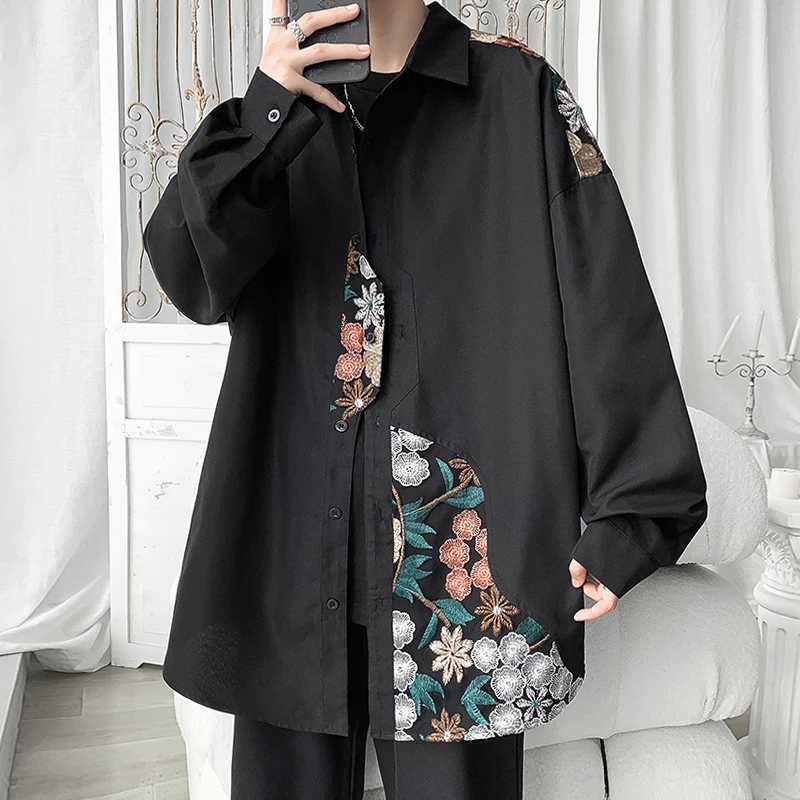 Men's Spring Print Patchwork Casual Shirt - Korean Streetwear Fashion