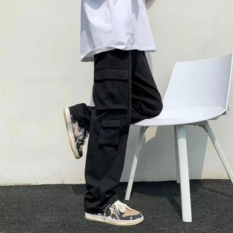 Men's White Casual Loose Straight Leg Cargo Pants