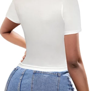 Mesh Cut Out Crop Top Women's Summer T-Shirt Solid Tee